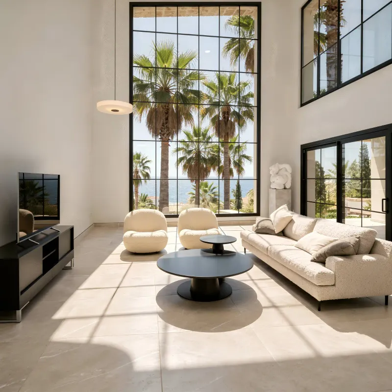 Villa construction on the Costa del Sol: double-height living room at Villa Montua by Realta Constructions