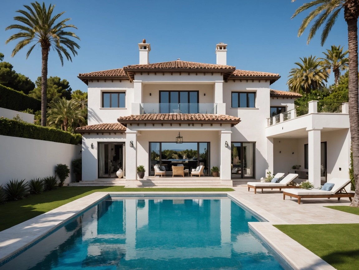 Vista aérea de Villa Montua con piscina infinity y terrazas, Benahavís