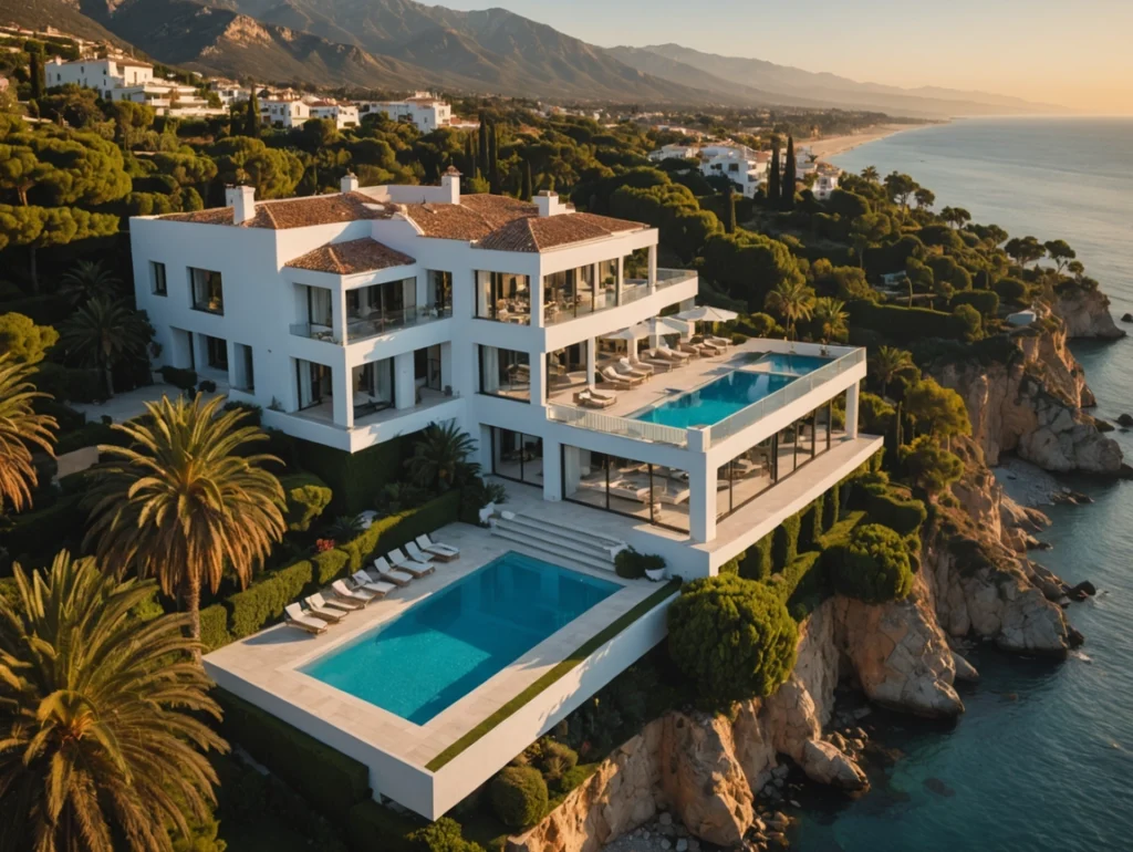 9E0335Ca A426 421D 81Bf 38F96346Cb87 - Geographic Scope &Amp; Territorial Expertise Luxury Modern Villa Aerial View With Infinity Pool, Outdoor Living Areas, Tropical Landscaping And Contemporary Architecture - Realta Constructions Marbella